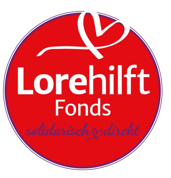 Logo des Lore-Hilft Fonds, rot-weiß mit dem Zusatz solidarisch und direkt
